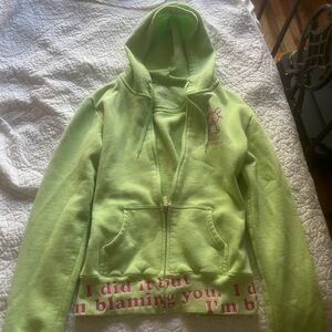Green Hoodie with Pink Text